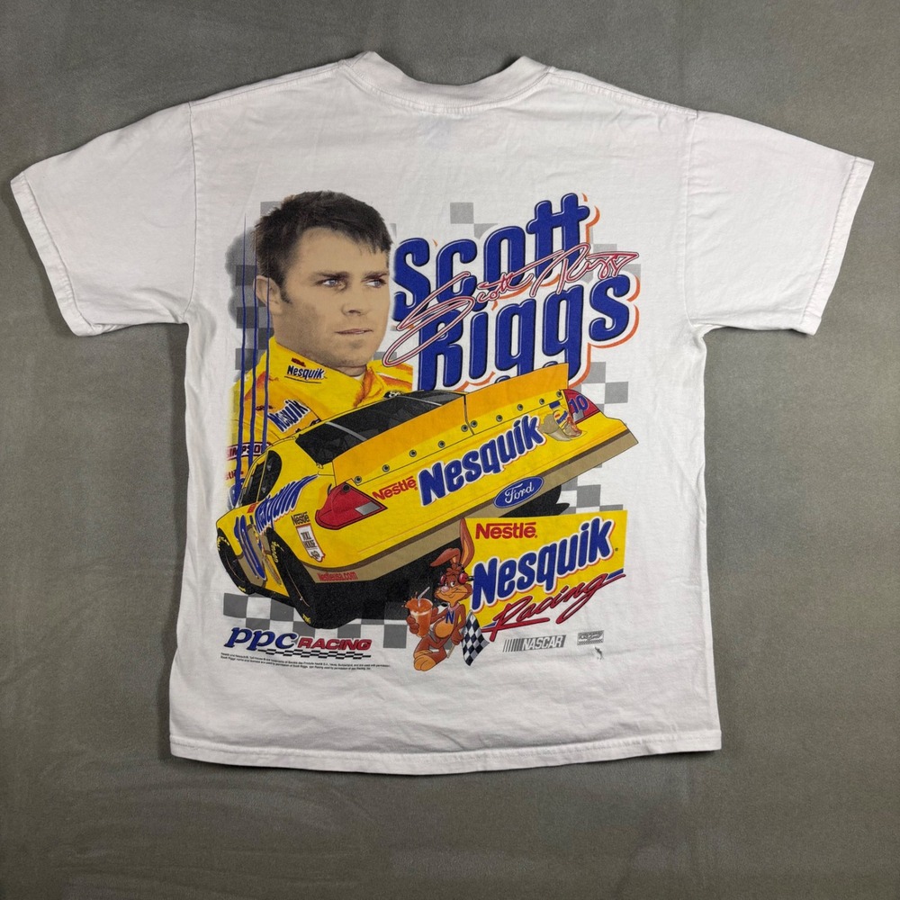 Vintage NASCAR Scott Riggs Nesquik Racing T-Shirt Mens Medium White M&O Knits